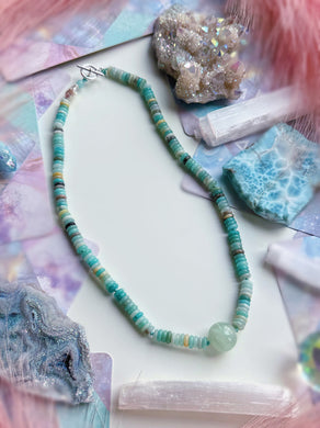 Ocean Mist - 17” Necklace - 6mm Amazonite Rondelle + 15mm Aquamarine