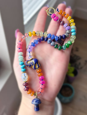 Trunkroot - 20” Necklace - 8mm Candy Jade + Opalite + Gemstone Rondelle - Sodalite Mushroom