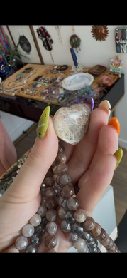 RESERVED - 108 Gemstone Mala Necklace - Sunstone, Mystic Smoky Quartz, Mystic Lavender Quartz - Sunstone Heart/Beaded Tassel