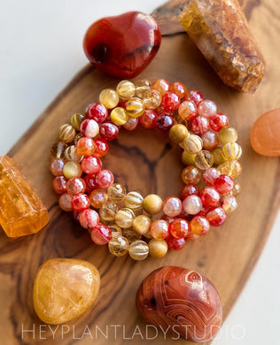 Falling Leaves of Autumn - Mystic Agate, Honey Citrine, Striped Agate, Golden Tigers Eye - Stretch Mala Bracelet