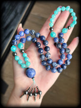 Load image into Gallery viewer, Truth + Balance 24” Necklace  - 10mm Chunky Sodalite, Amazonite, Hematite - Sodalite Focal - Hematite Tassel