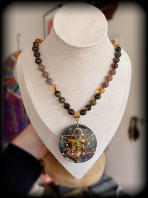 RESERVED - 16” Choker (pendant not included) - 8mm Smoky Quartz, Chocolate Moonstone, Citrine, Green Lepidolite, Tigers Eye.