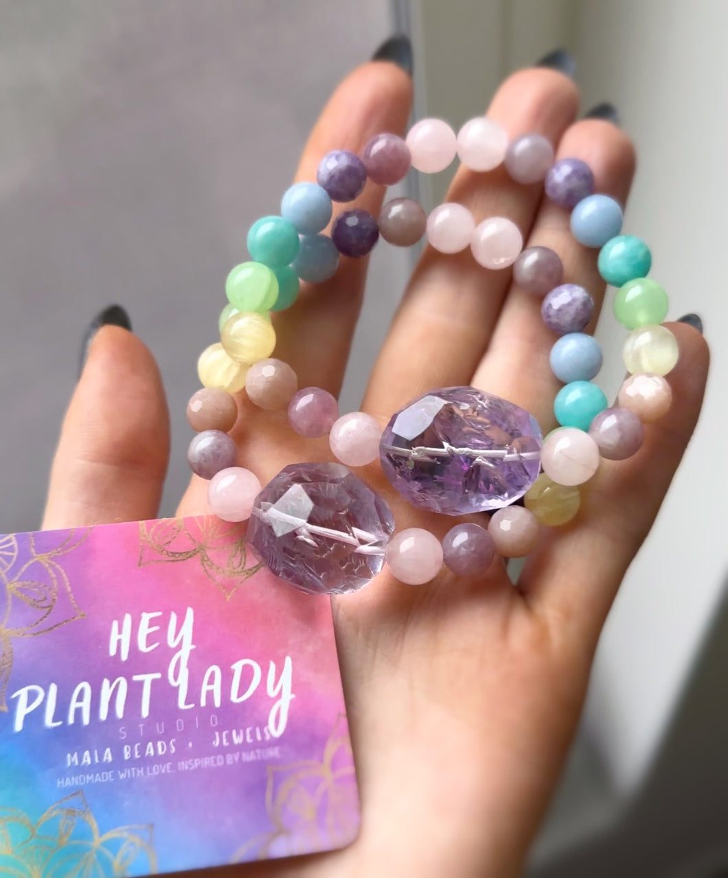 Joyful Living - Chisel Cut Amethyst + Rainbow Gemstone Bracelet