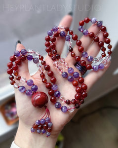 Clarity + Confidence - 108 Gemstone Meditation Beads - Red Jasper Focal