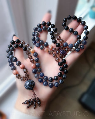 Universal Connection  - 108 Gemstone Meditation Beads - Mystic Merlinite Focal