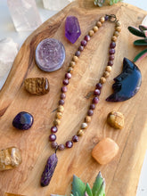 Load image into Gallery viewer, Grounded Goddess - 18” Choker - Gem Lepidolite + Purple Aventurine + Picture Jasper - Amethyst Pendant