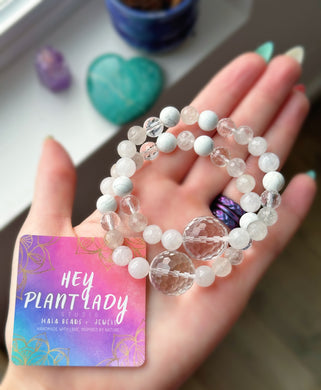 Peaceful Snowfall - Howlite + Quartz Gemstone Bracelet