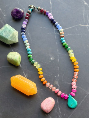 Oneness - 18” Necklace - 8mm Hubei Turquoise & Candy Jade + Gemstone Rondelle