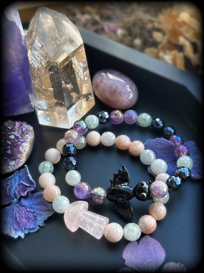 Moon Garden - SET of Two - Bat & Mushroom - 8mm Stretch Bracelets