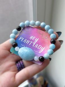 Ocean of Light - Aquamarine Focal - Moonstone, Aquamarine, & Garnet Gemstone Bracelet