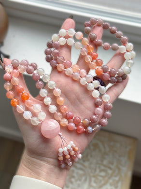 Forgiveness + Empathy - 108 Gemstone Meditation Beads - Rose Quartz Focal