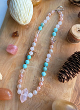 Load image into Gallery viewer, Pixie Hollow - 16” Choker - 8mm Mystic Strawberry Quartz + Rose Quartz + Mystic Moonstone + Clear Quartz + Howlite - Rose Quartz Pendant