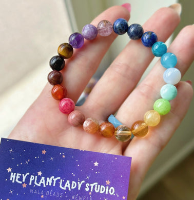 Rainbow Gemstone Stretch Mala Bracelet