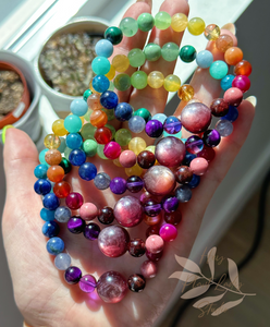 Gem Lepidolite Rainbow Stretch Mala Bracelet