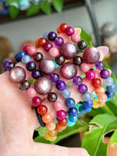 Load image into Gallery viewer, Gem Lepidolite Rainbow Stretch Mala Bracelet