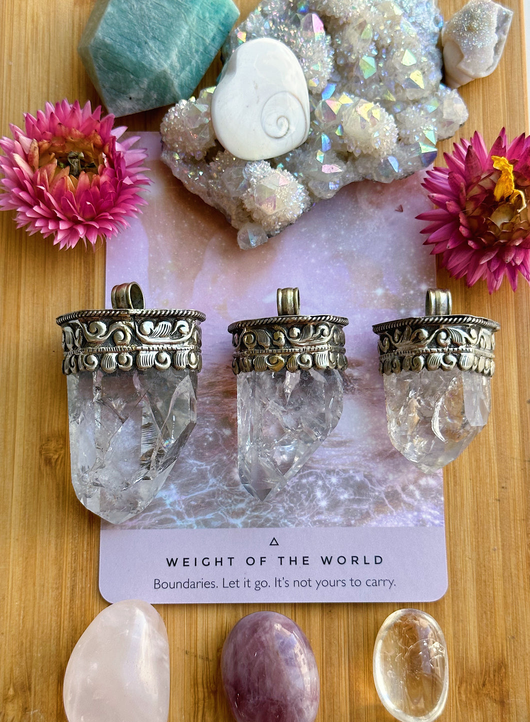 You Pick - Rainbow Inclusion - Fire and Ice Quartz Point - White Brass