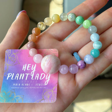 Vibrating Love - Pink Opal + Rainbow Stretch Mala Bracelet