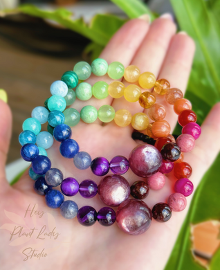 Gem Lepidolite Rainbow Stretch Mala Bracelet