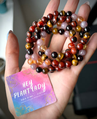 Reclaim Your Power - Mahogany Agate, Honey Citrine, Madagascar Rose Quartz, Garnet, Tigers Eye - 8mm Gemstone Stretch Mala Bracelet
