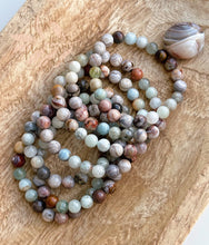 Load image into Gallery viewer, Calm Within - Laguna Lace Agate + Aquamarine Stretch Mala Bracelet
