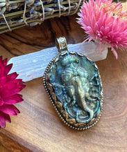 Load image into Gallery viewer, 55mm Labradorite Ganesha Elephant Carving - White Brass