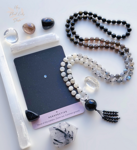 Reserved - It’s Only a Phase - 108 Gemstone Mala Necklace - Onyx + Black Spinel