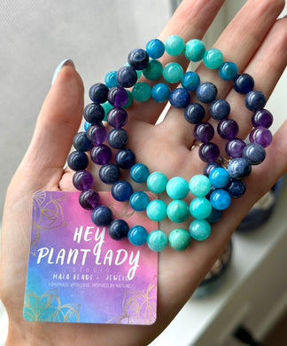 RESERVED - Ocean of Love - Turquoise, Amazonite, Apatite, Blue Rutilated Quartz, Sodalite, Amethyst - Gemstone Stretch Mala Bracelet