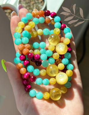 Gem Golden Lepidolite Stretch Mala Bracelet