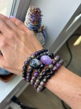 Load image into Gallery viewer, Kundalini Awakening - Atlantisite + Gold Sheen Obsidian Stretch Mala Bracelet