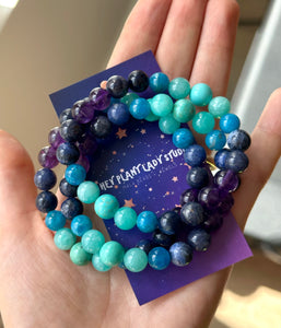 Ocean of Love - Turquoise, Amazonite, Apatite, Blue Rutilated Quartz, Sodalite, Amethyst - Gemstone Stretch Mala Bracelet