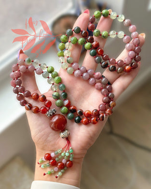 Sacred Lotus Alchemy - Karen Hill Tribe Silver 108 - Gemstone Mala Necklace - Carnelian Guru