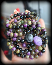 Load image into Gallery viewer, Kundalini Awakening - Tourmalinated Quartz + Atlantisite + Gold Sheen Obsidian Stretch Mala Bracelet