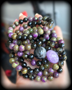 Kundalini Awakening - Tourmalinated Quartz + Atlantisite + Gold Sheen Obsidian Stretch Mala Bracelet