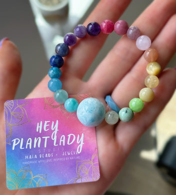 Rainbow Sea - Larimar + Rainbow Gemstone Stretch Mala Bracelet