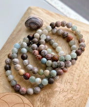 Load image into Gallery viewer, Calm Within - Laguna Lace Agate + Aquamarine Stretch Mala Bracelet