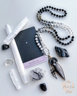It’s Only a Phase - 24k Gold Overlay Silver Sheen Obsidian Goddess - 108 Gemstone Mala Necklace