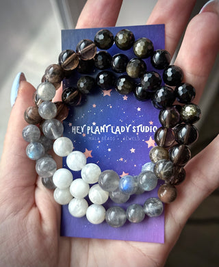 It’s Only a Phase - Cream Moonstone, Labradorite, Smoky Quartz, Black Moonstone, Cloudy Quartz, Gold Sheen Obsidian, Onyx Gemstone Mala Bracelet