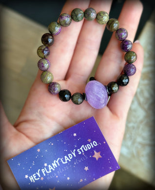 Kundalini Rising - Amethyst + Atlantisite + Gold Sheen Obsidian Stretch Mala Bracelet