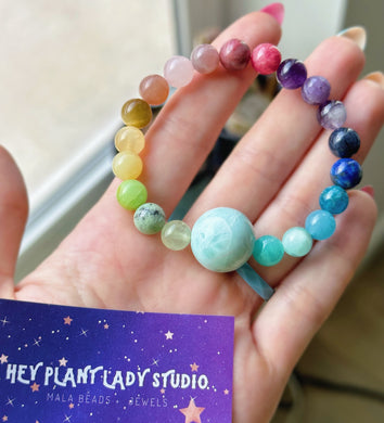 RESERVED Rainbow Sea - Larimar + Rainbow Gemstone Stretch Mala Bracelet