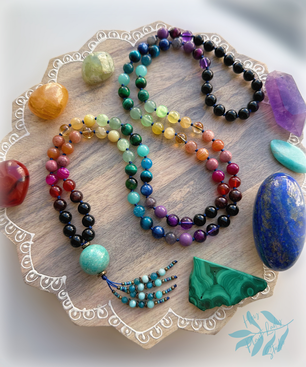 RESERVED - Kaleidoscope - Amazonite + Rainbow Gemstone 108 Mala Necklace - Apatite + Amazonite Beaded Tassel (40