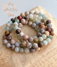 Load image into Gallery viewer, Calm Within - Laguna Lace Agate + Aquamarine Stretch Mala Bracelet