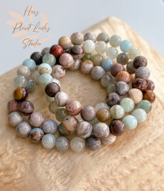 Calm Within - Laguna Lace Agate + Aquamarine Stretch Mala Bracelet