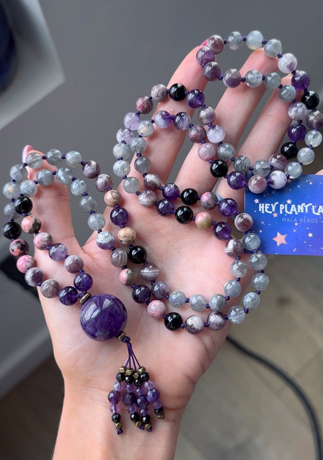 Mystic Manifestations - Labradorite + Dream Amethyst + Brazilian Amethyst + Onyx + Rhodonite  108 Gemstone Mala Necklace