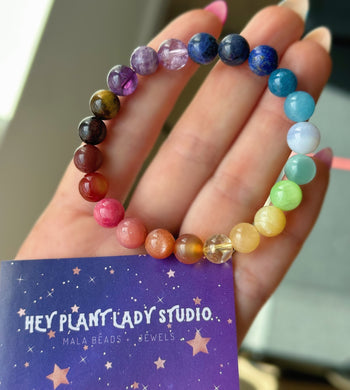 Rainbow Gemstone Stretch Mala Bracelet