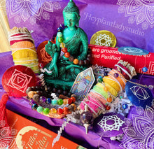 Load image into Gallery viewer, 7 Chakra Bracelet - Rainbow Gemstone + OM Karen Hill Tribe Silver Spacer