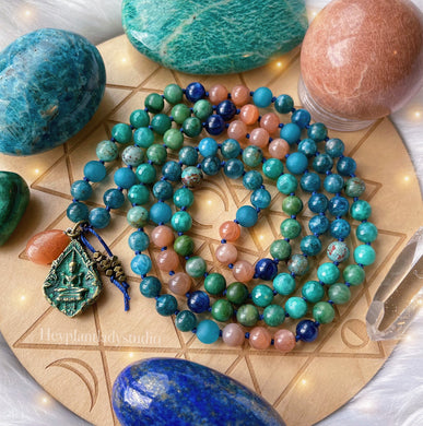 Infinite Energy Necklace - 108 - Sunstone + Chrysocolla + Kyanite + Apatite + Jade + Fire Agate