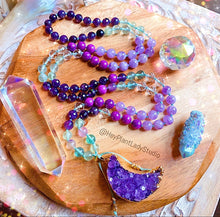 Load image into Gallery viewer, Reserved - Pre-Order - The Mystic Mala Necklace - Rainbow Fluorite + Amethyst 108 Beads