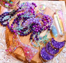 Load image into Gallery viewer, The Mystic Mala Necklace - Rainbow Fluorite + Amethyst 108 Beads