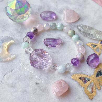 Fairy Pools Bracelet - Chisel Cut Lavender Amethyst Gemstone Stretch Mala Bracelet