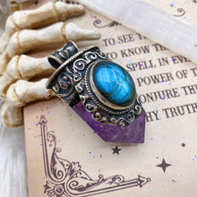 Load image into Gallery viewer, 55mm Labradorite + Amethyst 925 Sterling Pendant
